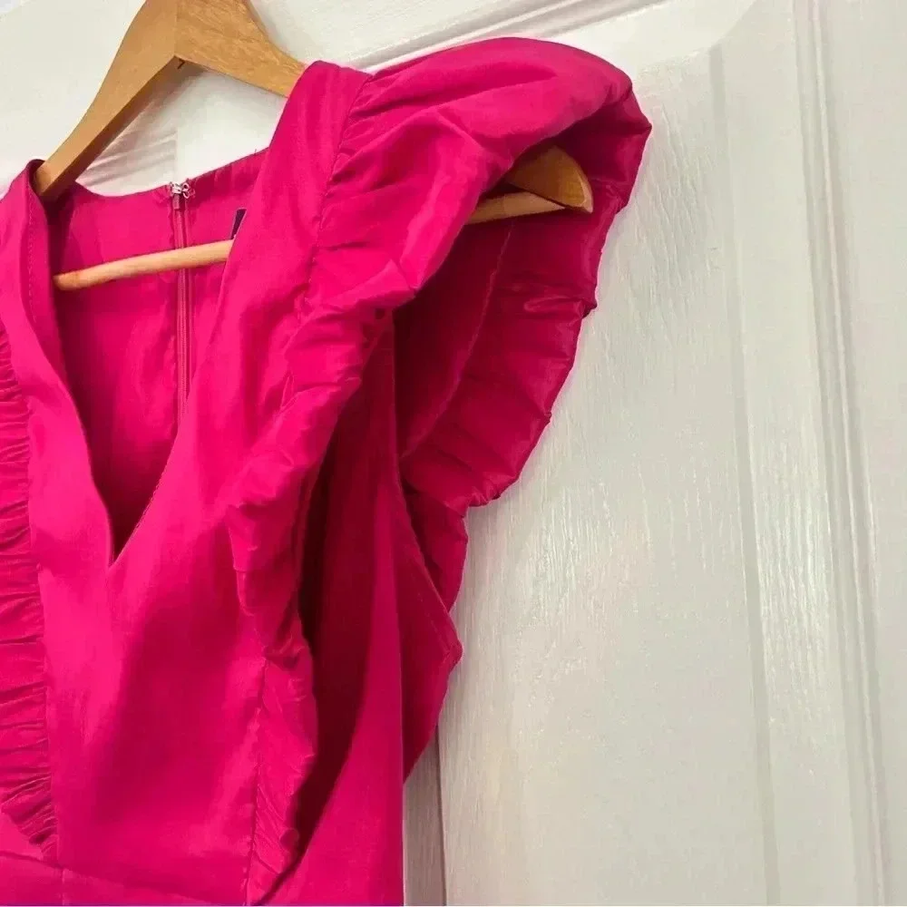 Do + Be • Hot Pink Mini Fitted Cocktail V Neck Ruffle Party Dress Sz M - Picture 7 of 10
